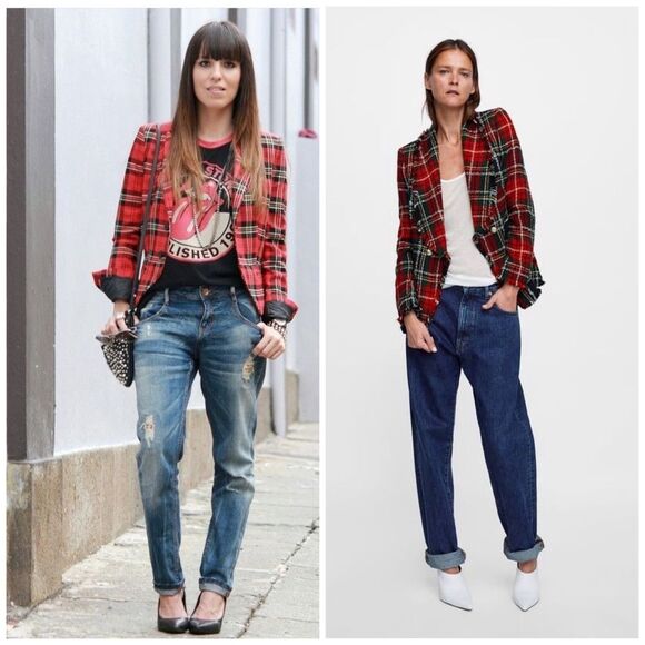 Vintage 90s Norton McNaughton Red Navy Plaid Wool Blend Blazer Jacket | Size 14 - Picture 12 of 12